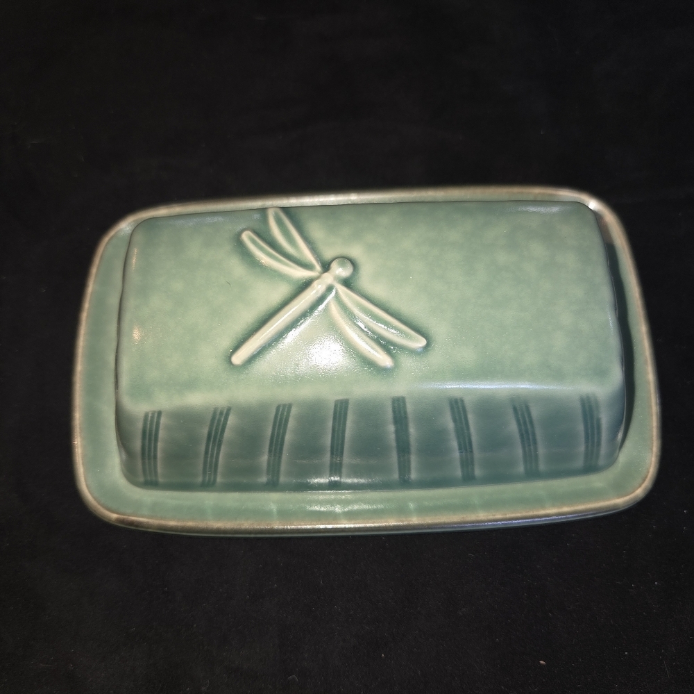 Pfaltzgraff Naturewood Serenity Jade Celadon Green Butter Dish